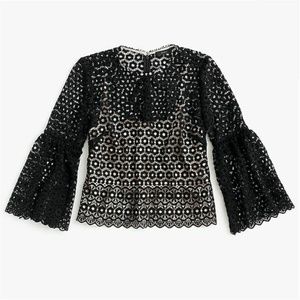 J. Crew Daisylace Bell-Sleeve Top - Black